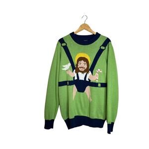 Tipsy‎ Elves Sweater Adult XXL Green Blue Baby Jesus Christmas Holiday Party